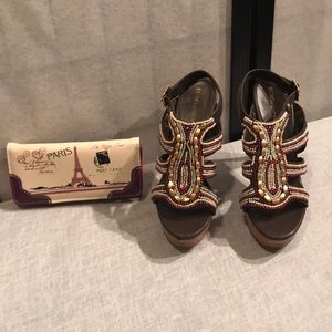 BCBGeneration beaded wooden platform high heels